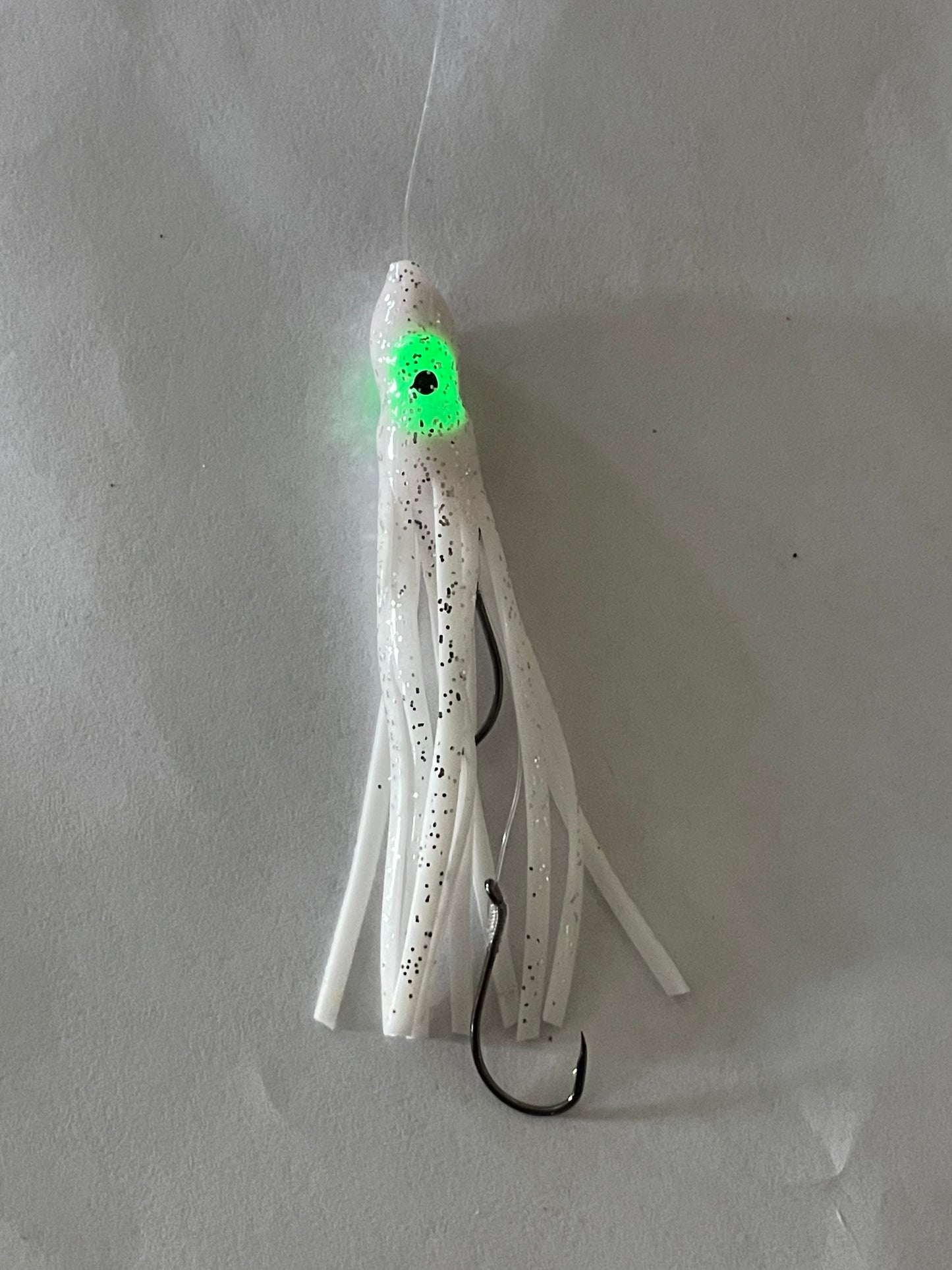 3” Hoochie Lure White with Glow eyes