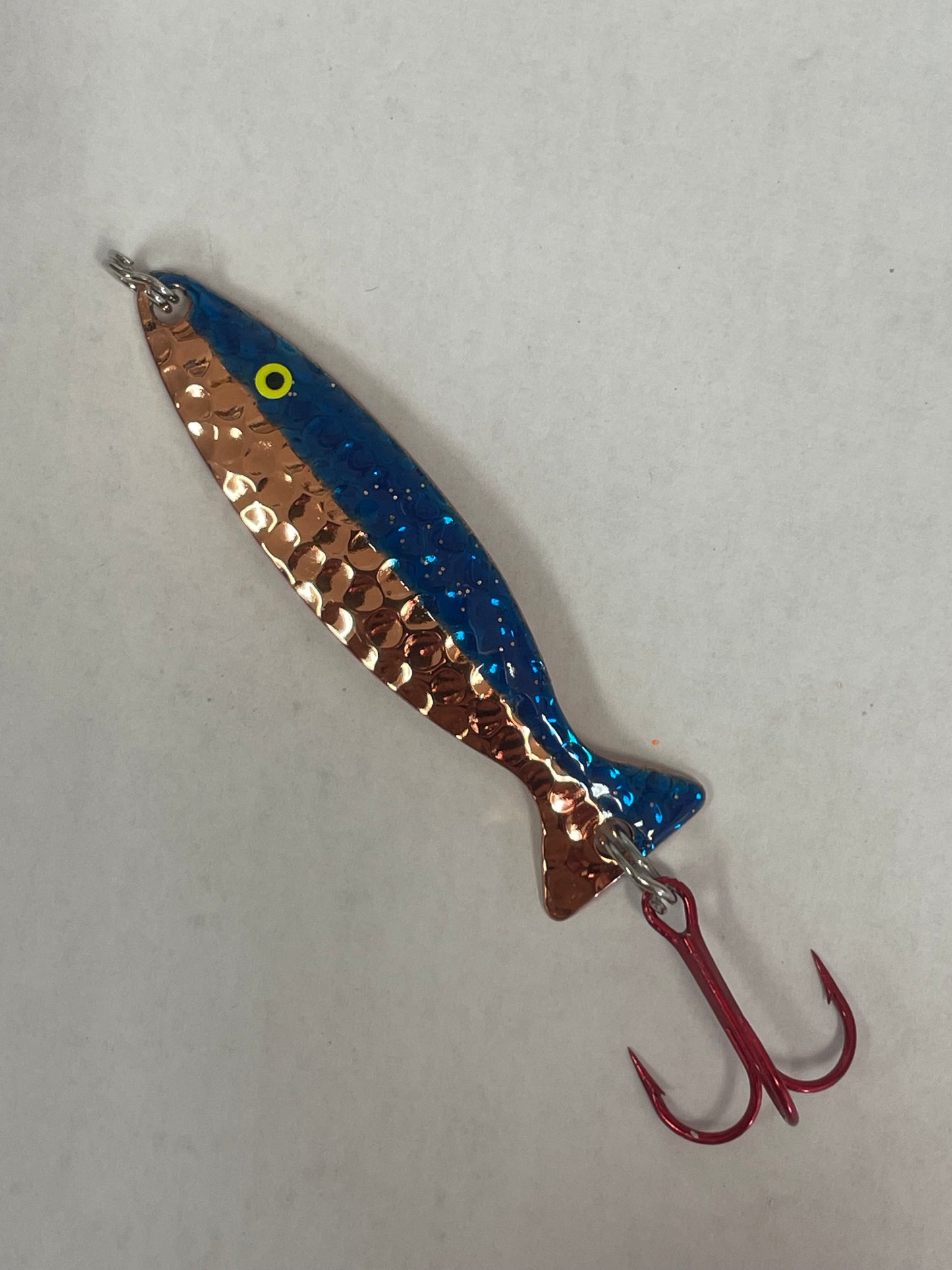 Minnow Spoon half Blue Hammered Copper