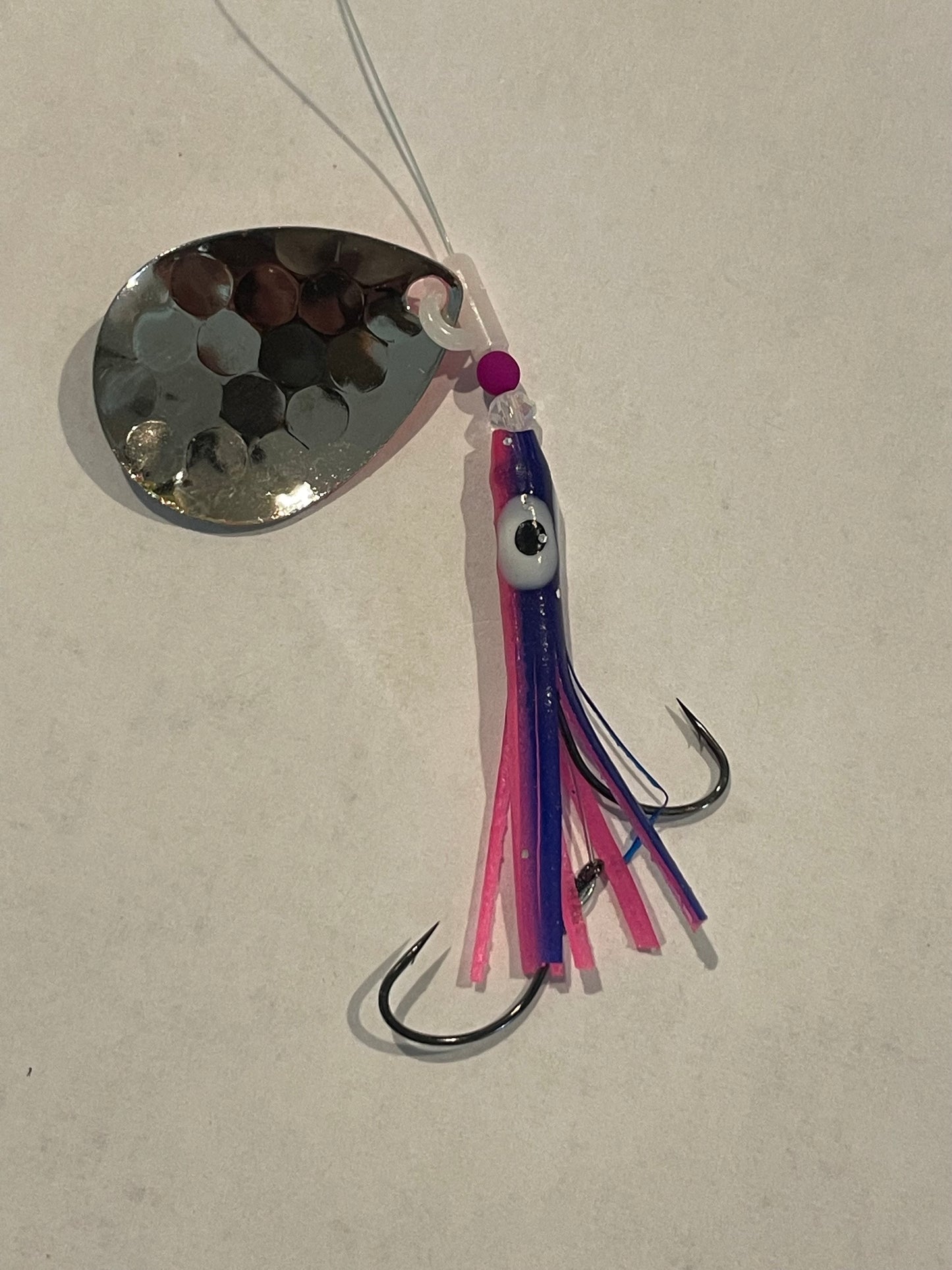 DinoMite Hoochie Spinner Pink Purple Tips Nickel
