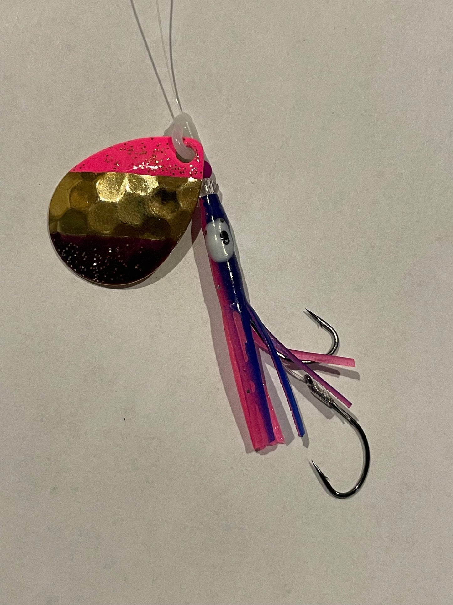 DinoMite 3.5c Hoochie Spinner Pink Purple Tips 24k Gold