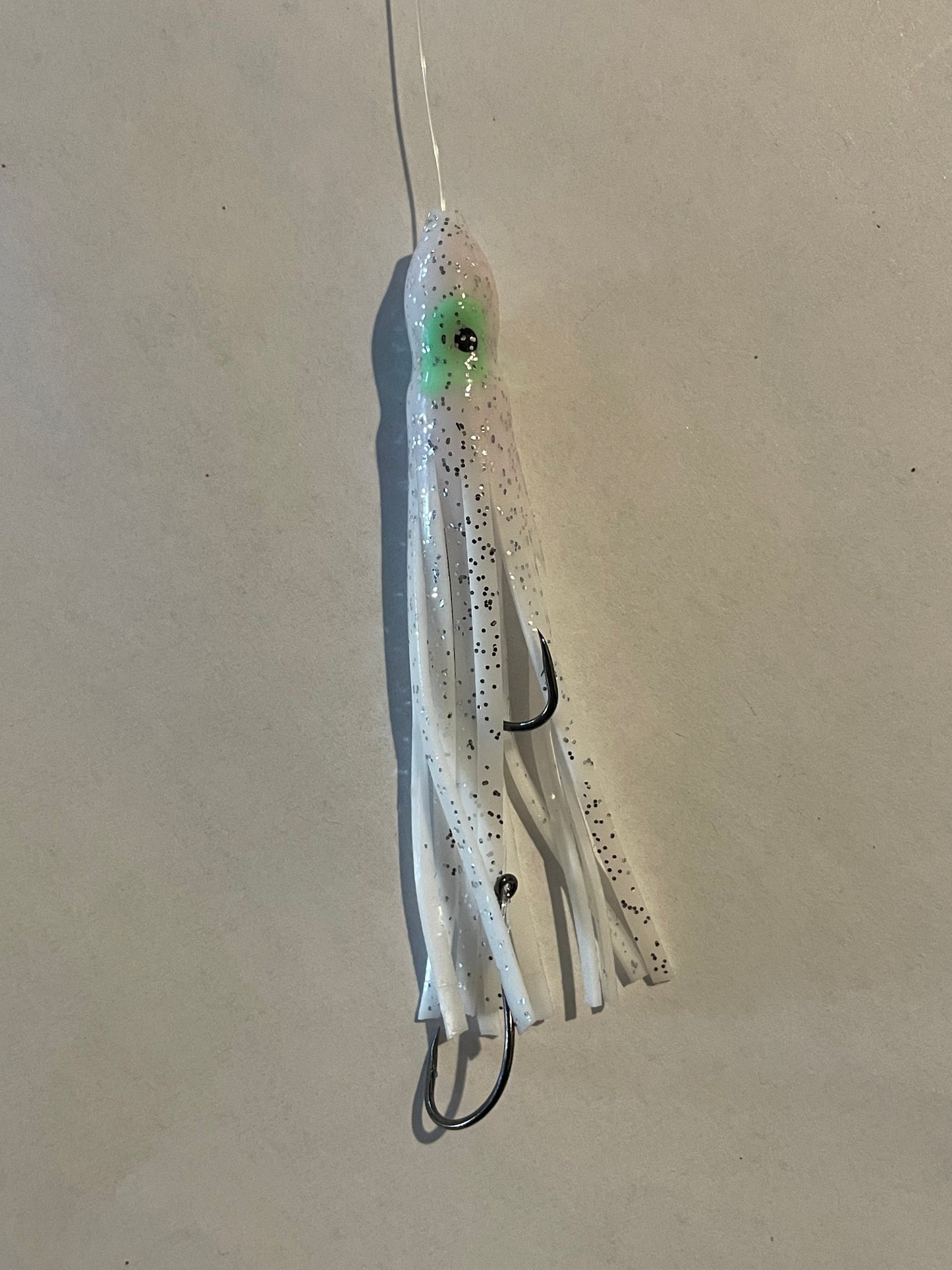3” Hoochie Lure White with Glow eyes