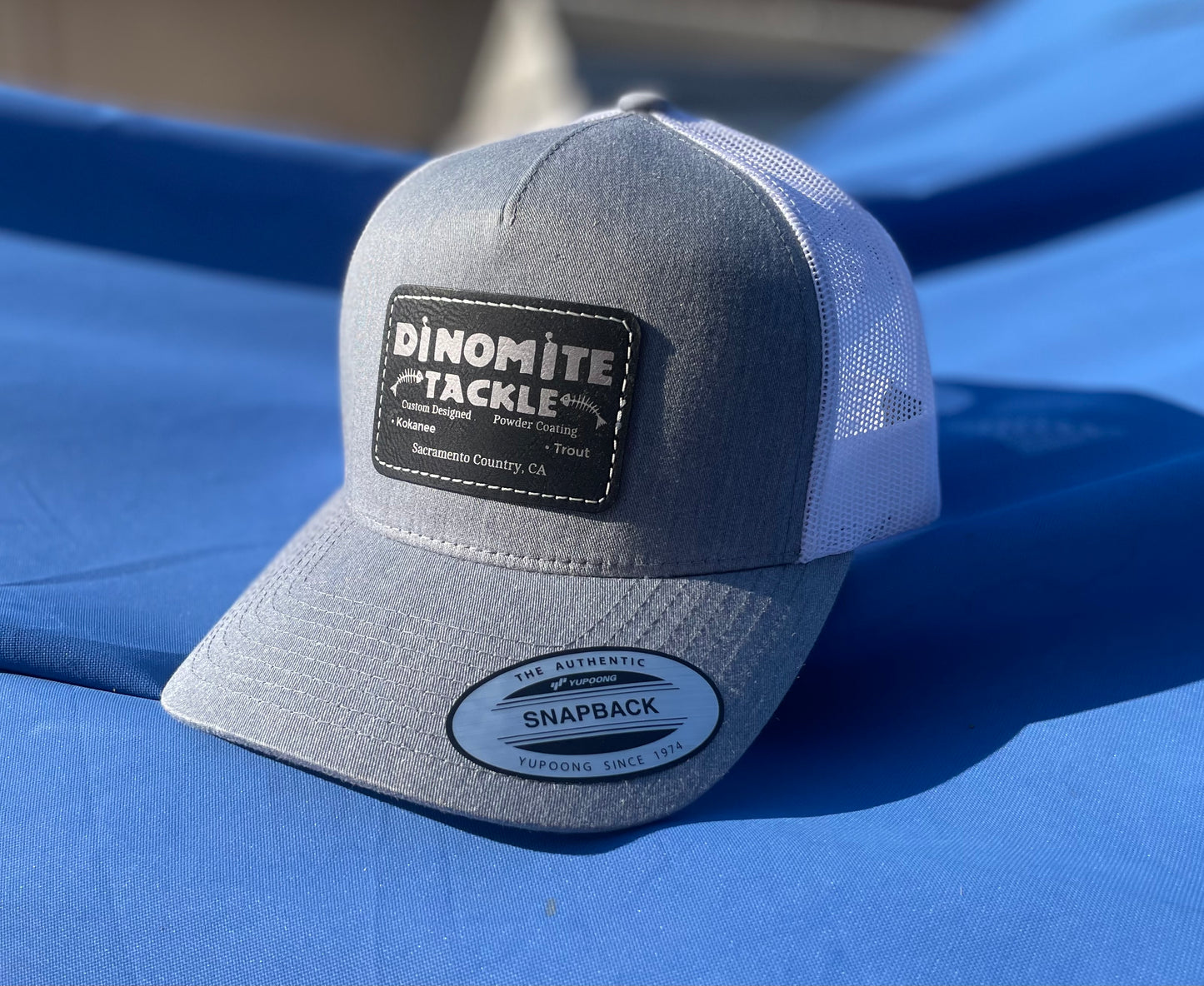 DinoMite Tackle Five-Panel Trucker Hat SnapBack Heather Grey/White