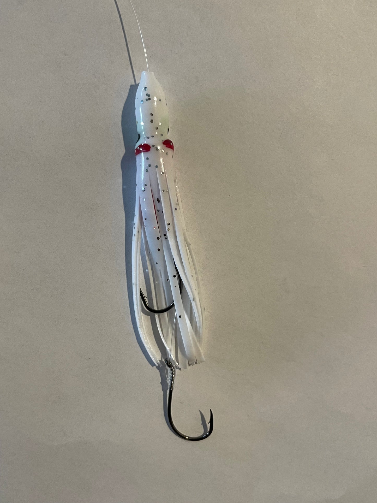 3” Hoochie Lure White with Red Gills