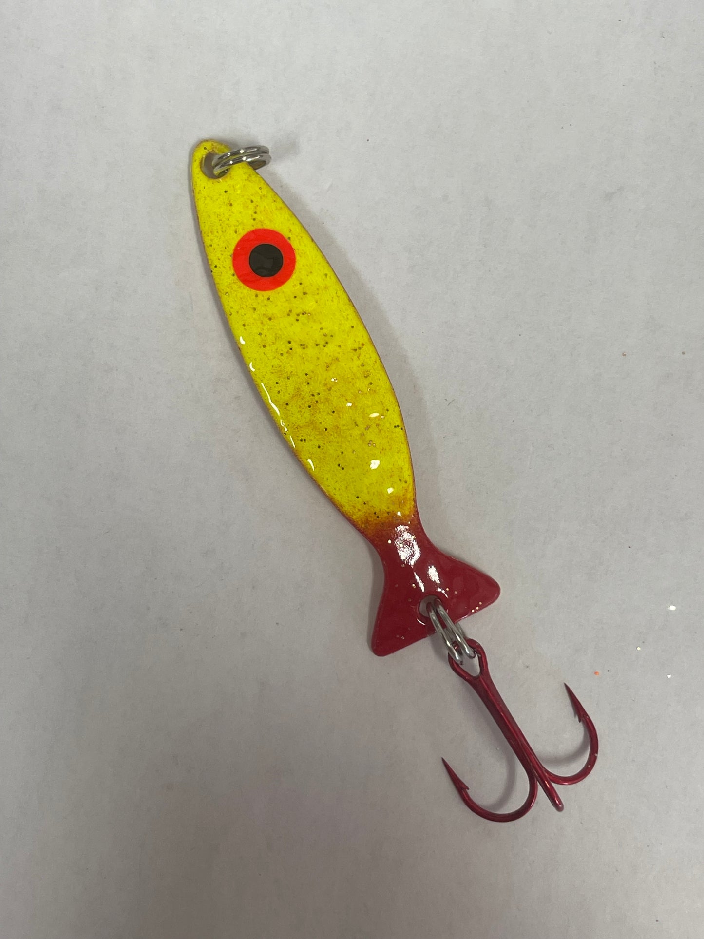Minnow Spoon Red Tail Hammered Copper