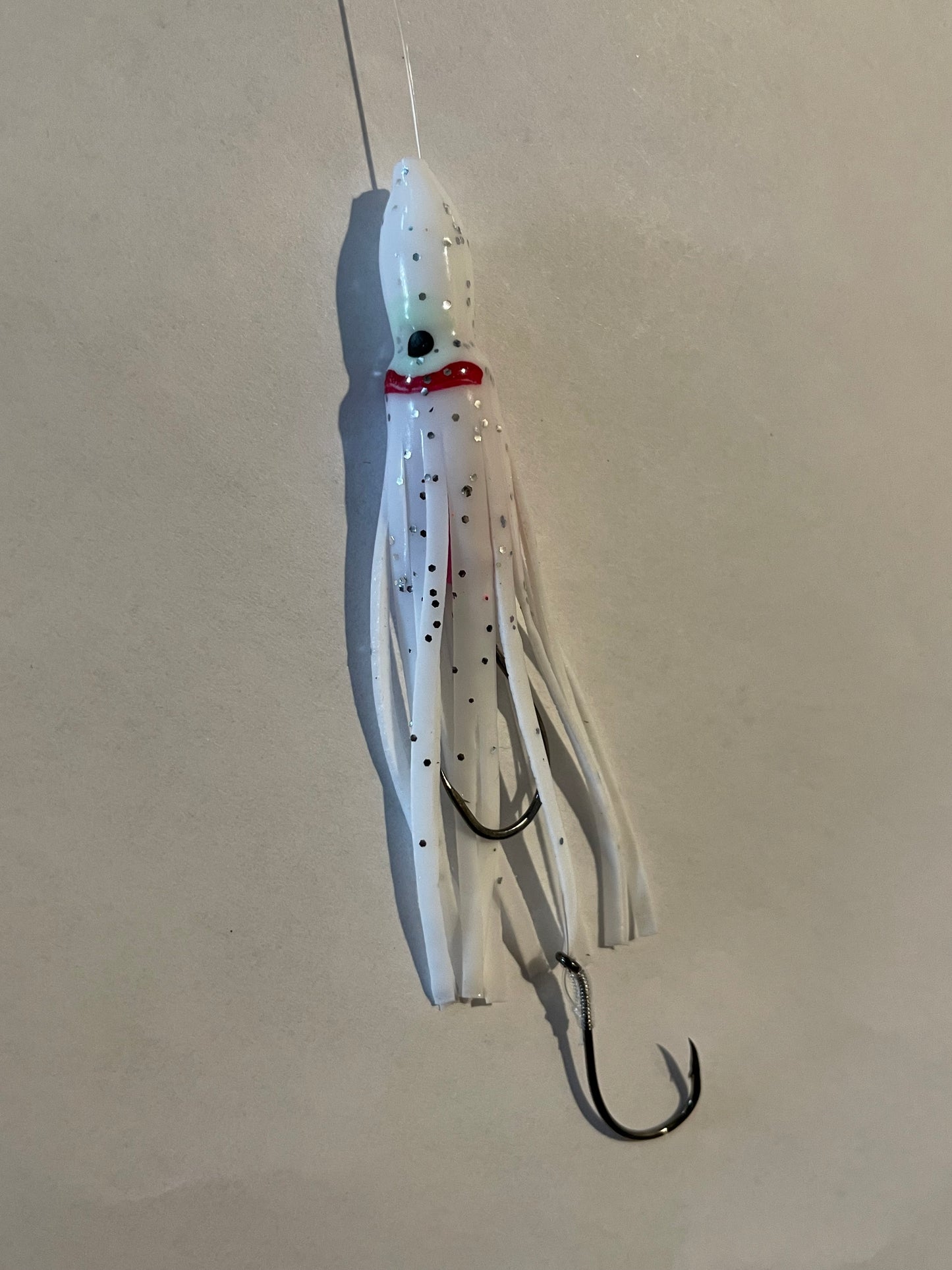 3” Hoochie Lure White with Red Gills