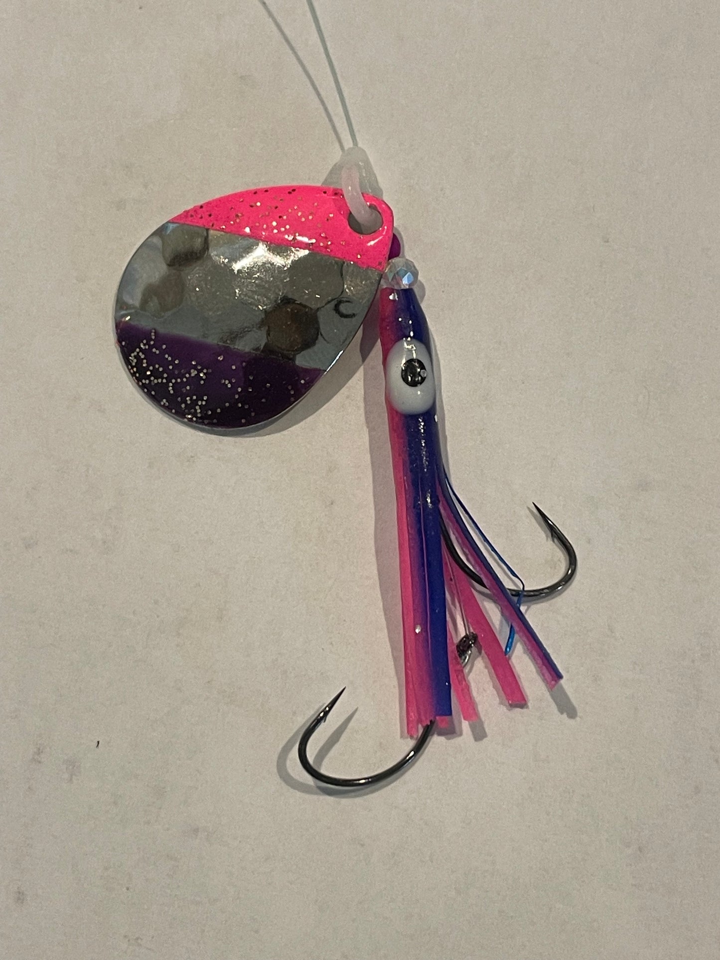 DinoMite Hoochie Spinner Pink Purple Tips Nickel