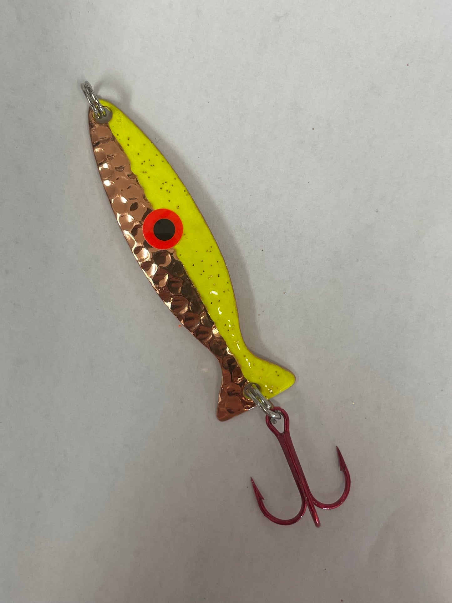 Minnow Spoon Half Yellow Chartreuse Hammered Copper