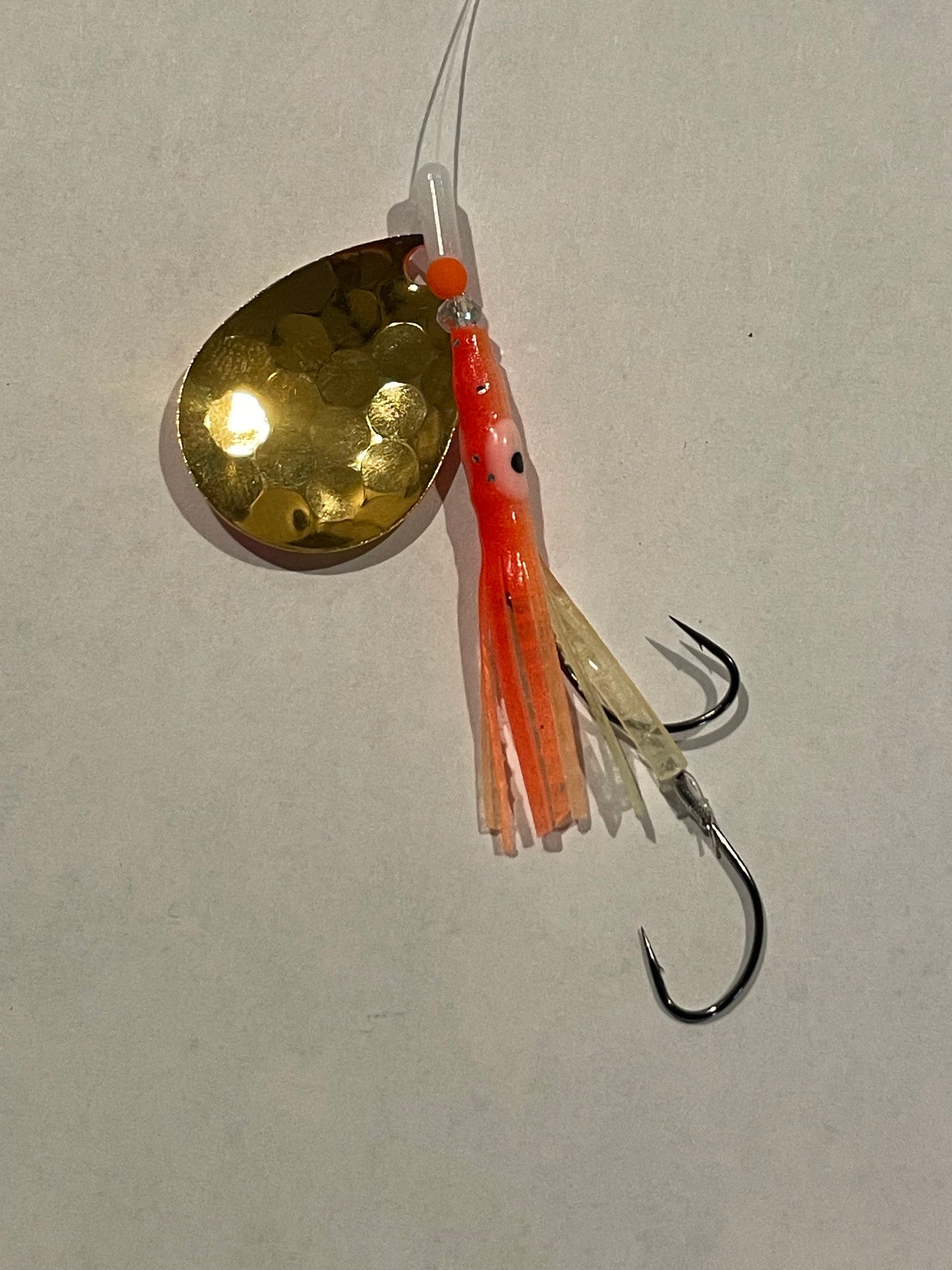 DinoMite 3.5c Hoochie Spinner Orange Tips 24k Gold